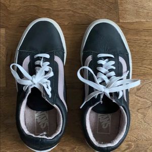 Black, pink, and white vans